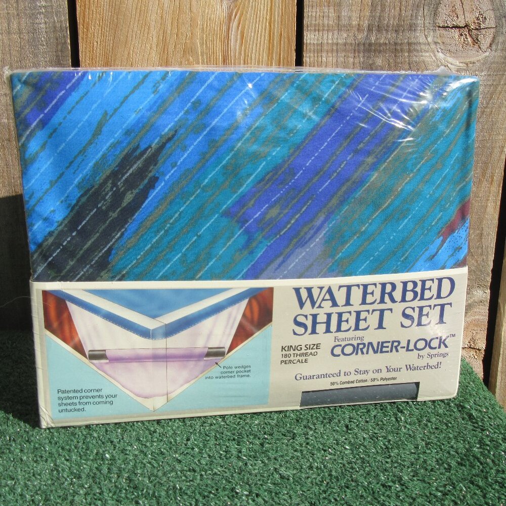 Vintage Brand New Springs Cornerlock Percale King Water Bed Sheet Set